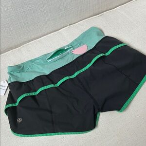 lululemon athletica Black Shorts with Green Trim